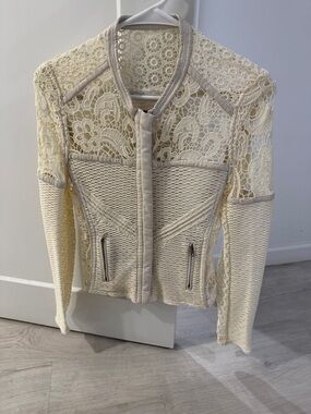 IRO Cream Lace & Knit Bomber Jacket